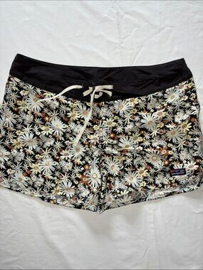 Patagonia Black Floral Drawstring Swim Shorts